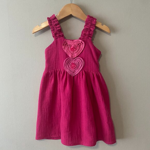 Handmade Children's Pink Upcycled Double Gauze Cotton Elastic Straps Dress - Picture 1 of 12